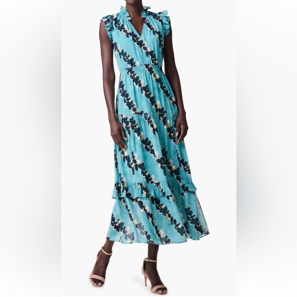 NIC+ZOE Rolling Reef ruffle trim Teal Maxi Dress
